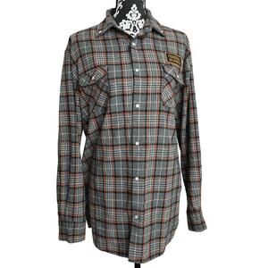 Men's Casual Tweed 100% Cotton Plaid Founders Pearl Snap Shirt Elbow Patches - L